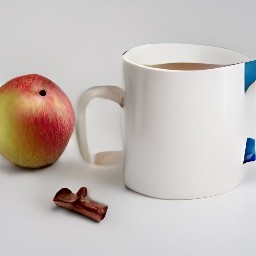 a hot mug of apple juice with cinnamon and nutmeg.