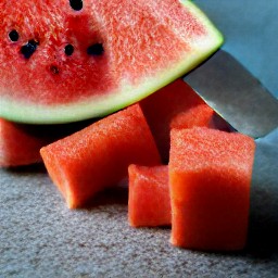 cubes of cantaloupes, watermelon, and feta cheese, as well as chopped spearmint and walnuts.