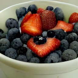 a bowl of blueberries, strawberries, granulated sugar, vinegar, black pepper, hot sauce and sweet onions that has been refrigerated for 60 minutes.