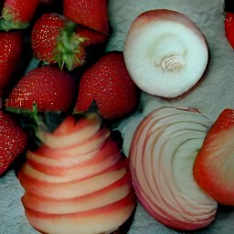 hulled strawberries and sliced sweet onions.