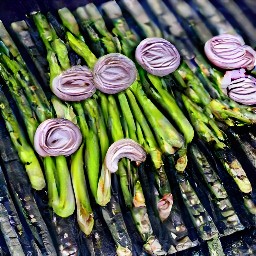 the asparagus is now flipped over and will continue to cook on the other side.