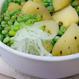 a salad with cooked vegetables, shredded lettuce, and basil and peas.