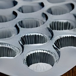 a foil-lined muffin tray that has been sprayed with cooking spray.