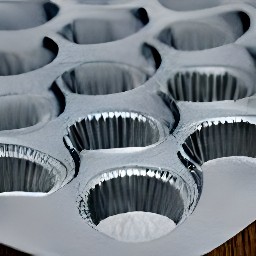 a foil-lined muffin tray that has been sprayed with cooking spray.