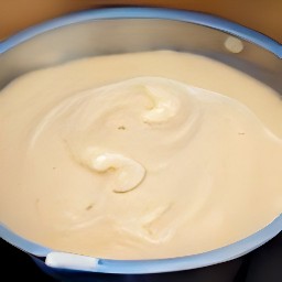 the output is a bowl of batter.