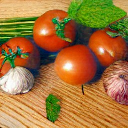 slices of tomatoes that are 1/4-inch thick, chopped onion, chopped garlic, chopped spearmint, and chopped chives.