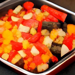 the heat is turned off and the roasting tin is removed from the oven.