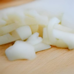 a peeled and chopped onion.