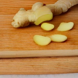 peeled ginger that is chopped.