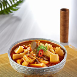 

This delicious vegan, lactose-free, gluten-free and eggs-free spicy yam tew is a perfect lunch stew made with onions, potatoes, vegetable broth, tomatoes and chickpeas served over white rice.