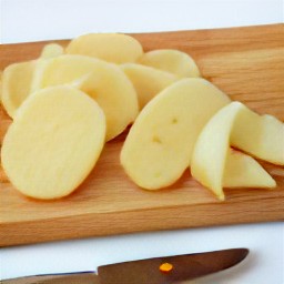 thinly sliced potatoes.