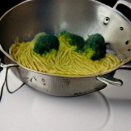 6 cups of water boiled for 4 minutes with spaghetti and broccoli added to the pan. the broccoli pieces are cooked for an additional 4 minutes before the heat is turned off and everything is drained in a colander.