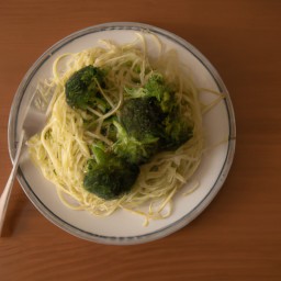 

This Italian-inspired, vegetables-packed egg-, nut-, and soy-free lunch pasta is made of spaghetti, broccolis, sage leaves, and parmesan cheese - a delicious yet healthy combination.