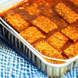the tempeh mixture is transferred to a baking dish.
