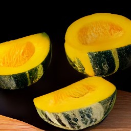 the winter squash is cut in half lengthwise.