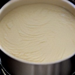 the cake batter is transferred to the springform cake tin and baked for 55 minutes.