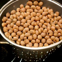 chickpeas that have been rinsed and drained in a colander.