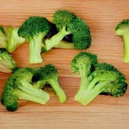 chopped broccoli stems and heads, peeled and sliced red onions.