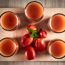 

This vegan, soy-free, gluten-free, egg-free, nut-free and lactose-free spicy tomato juice is a flavorful blend of juicy tomatoes and aromatic onions.