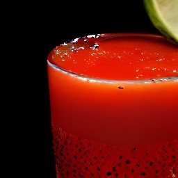 the spicy tomato juice divided into glasses after it has chilled in the refrigerator for 2 hours.