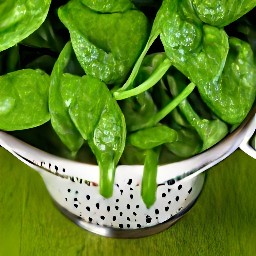 the spinach is rinsed in a colander.