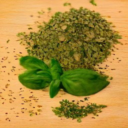 chopped basil and sliced oregano.