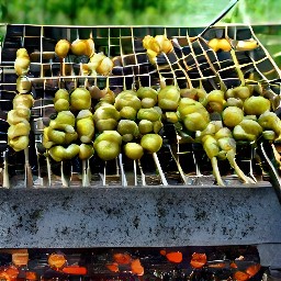 the spring onions are cooked for 10 minutes, and the bamboo skewers are cooked for 1 minute.