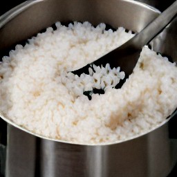 cooked white rice.