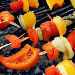 the grill pan is sprayed with cooking spray and heated. the vegetable kebabs are then added to the pan and grilled for an additional 5 minutes.