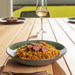 

Beyond Sausage Paella is an intensely flavourful and wholesome vegan, gluten-free, lactose-free, eggs-free and nuts- free European Spanish lunch dish made with Beyond Sausage Hot Italian combined with vegetable broth, onions and paella rice.