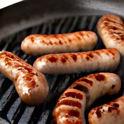 the beyond sausages are now cooked on both sides and should be removed from the heat.