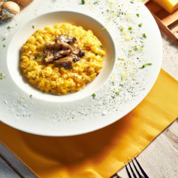 

This comforting, Italian pumpkin risotto with mushroom, sausage and meatless burger patties is a gluten-free, eggs-free and nut-free lunch option that will leave you satisfied.