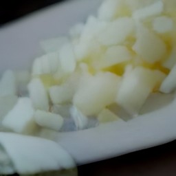 a peeled and diced onion.