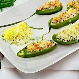 the filling mixture is divided into the deseeded jalapeno peppers.