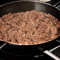 cooked crumbled burger patties.
