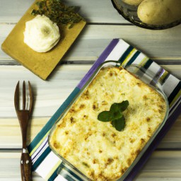 

This delicious vegan, eggs-free and lactose-free European baked dinner dish of scalloped potatoes with meatless burger patties, almond milk and vegan cheese is sure to be a hit!