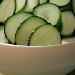 a bowl of sliced cucumbers.