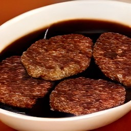 the meatless burger patties are coated in the soy sauce mixture.
