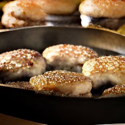 the meatless burger patties are now flipped over.