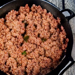 cooked crumbled meatless burgers patties.