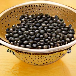 a colander full of drained black beans.