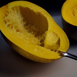 the seeds from the spaghetti squash have been scooped out.