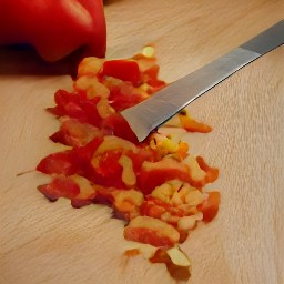 green onions that are sliced and red bell peppers that are deseeded and chopped.