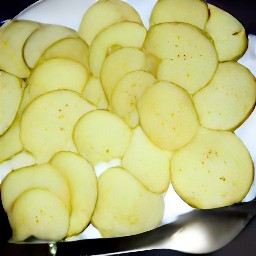 a greased ovenproof pan with 4 oz of butter, half of the potato slices on the bottom, the porcini mushroom mixture on top, and the rest of the potato slices on top.