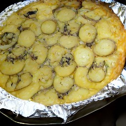 a wild mushroom and potato cake.