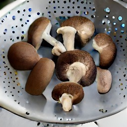 the porcini mushrooms are drained in a colander.