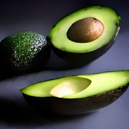 a peeled garlic clove, a peeled banana shallot, and half an avocado.