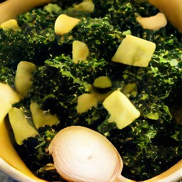 the output is a bowl of kale mix that is seasoned with salt and black pepper.