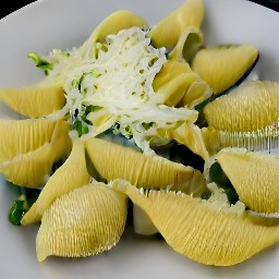 a plate of pasta with zucchinis mixture, chopped basil, lemon zest, grated parmesan cheese, and toasted pine nuts.