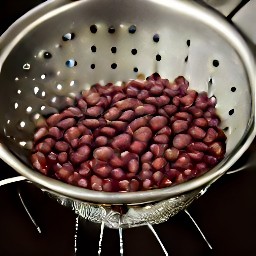 the kidney beans are rinsed and drained in a colander.